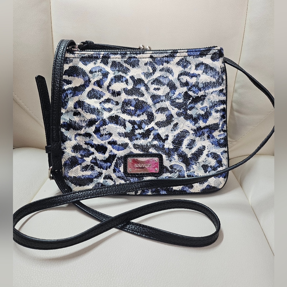 Nine West Black and Blue Leopard Print Crossbody Bag